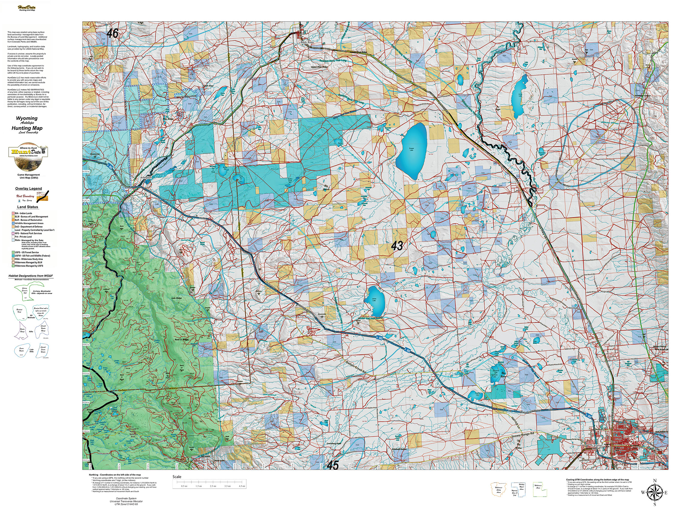 Wyoming Antelope Unit Map Wyoming Antelope Land Ownership And Habitat Hybrid. - Hunt Data
