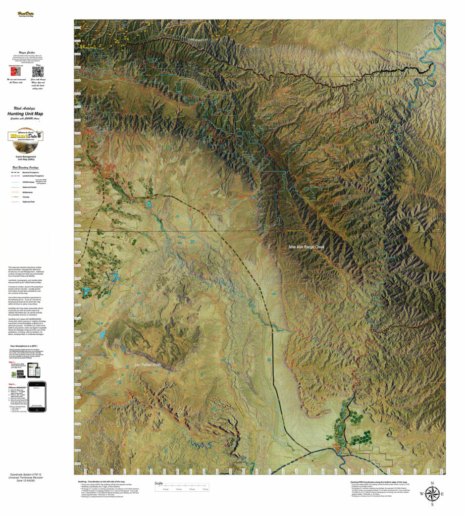 UT Antelope SATELLITE Maps with CWMU highlights. - Hunt Data
