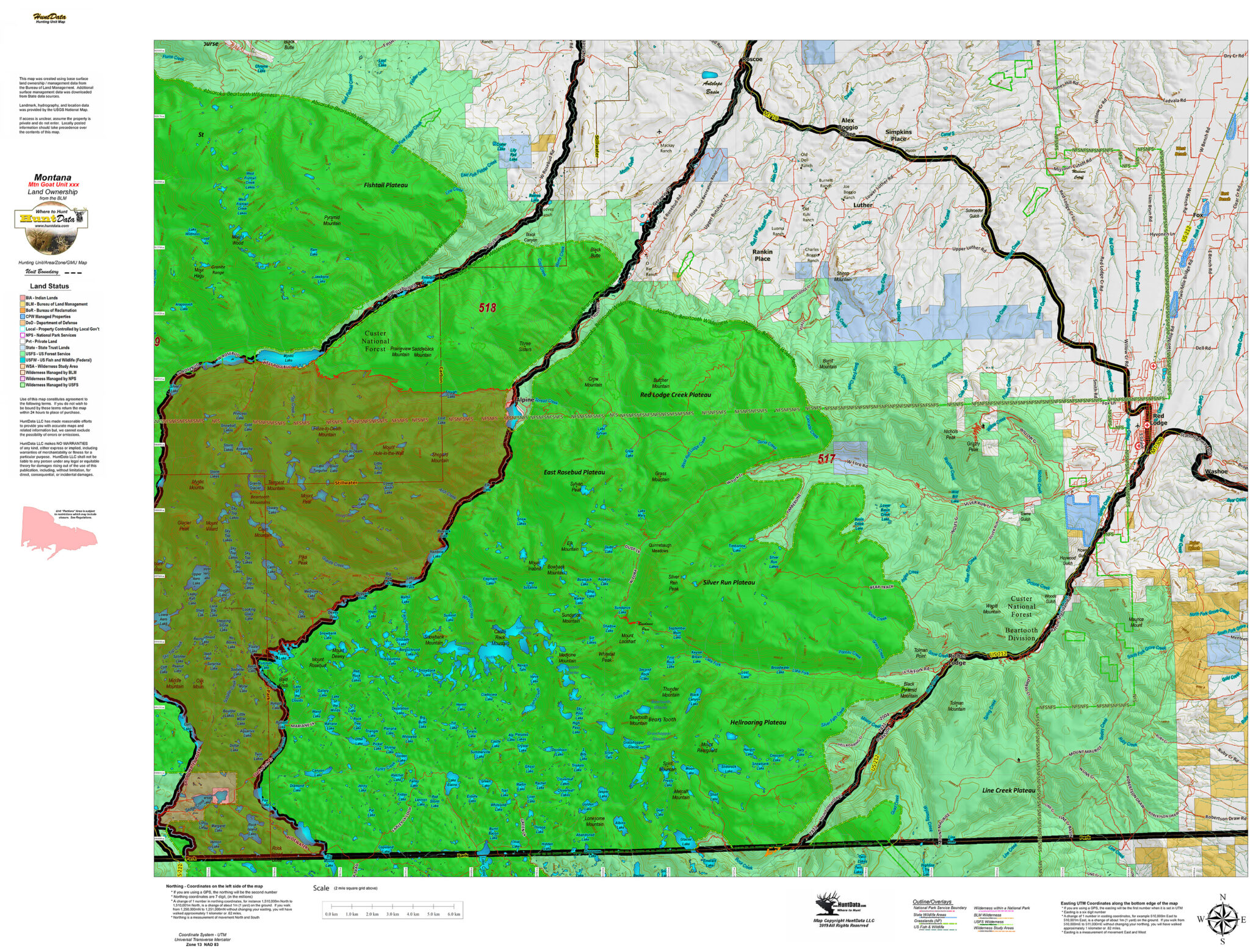 Montana Mountain Goat District Land Ownership Maps Hunt Data